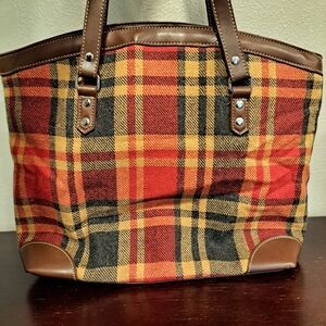Vintage Women's Old County Road Wool Plaid Large Shoulder Bag